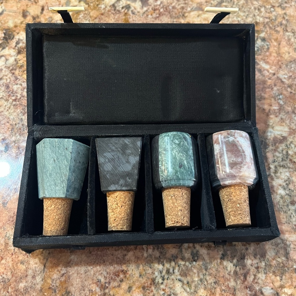Elegant Stone Wine Stoppers Set - Green, Gray, and Brown